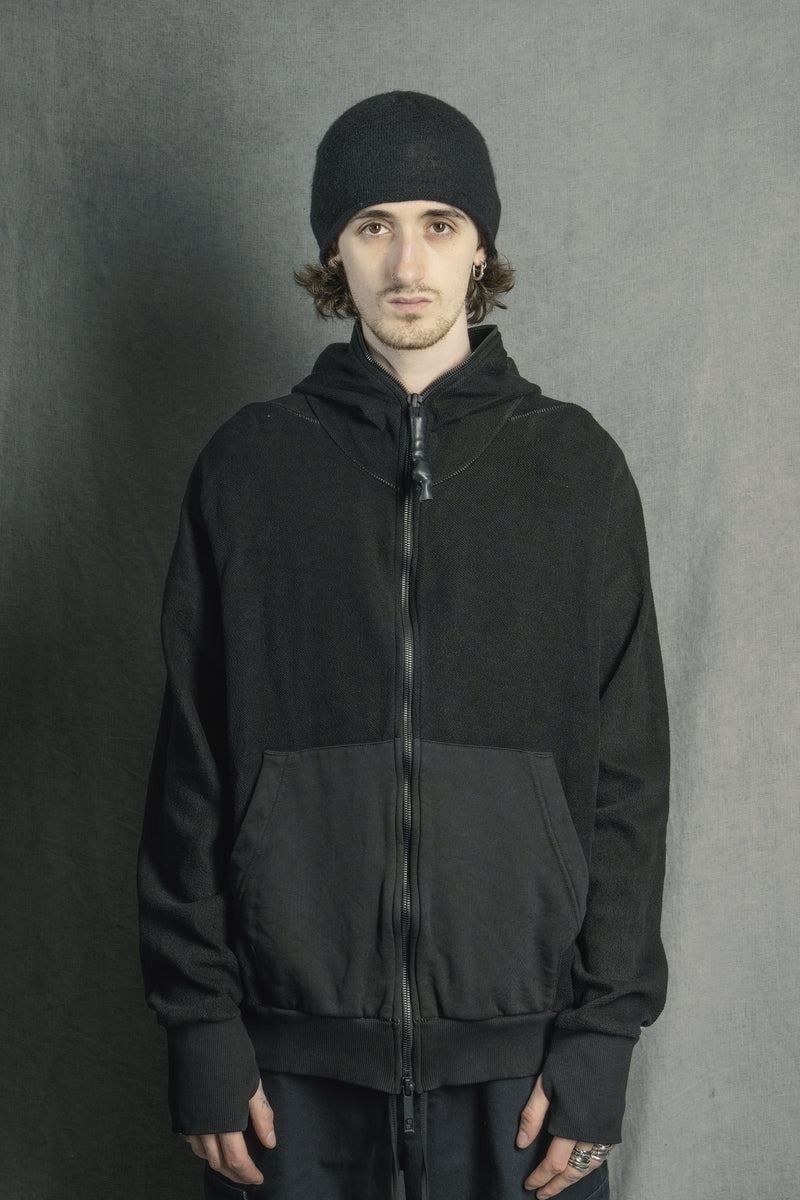 ★HOODHOOD★ HD jacquard sheer knit black HDBD02KN01-2 Eco David Color-Block Zip Hoodie